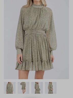 Whiteroom + Cactus Women's Green Long-Sleeve Floral Smocked Waist Dress M